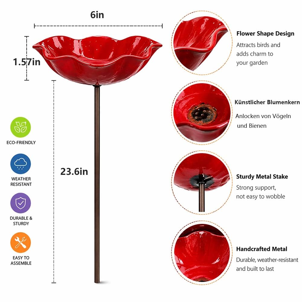 Handgefertigter Metall-Gartenstecker Mit Blume und Vogel,Blumenstecker VogelträNke Garten,Blumen Gartenstecker füR VöGel,Bienens SchmetterlingsträNke (Grün,2)