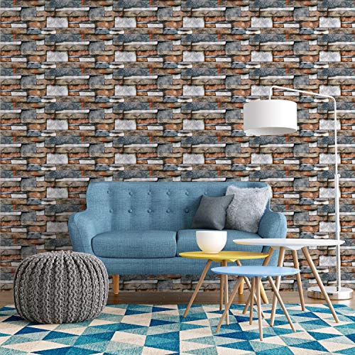Image of DWELLSINDIA Old Stone Bricks Self Adhesive Peel and Stick PVC Wallpaper Waterproof, Scratch Resistant, Laminated (41CM X 244CM, Multicolor, Matt)