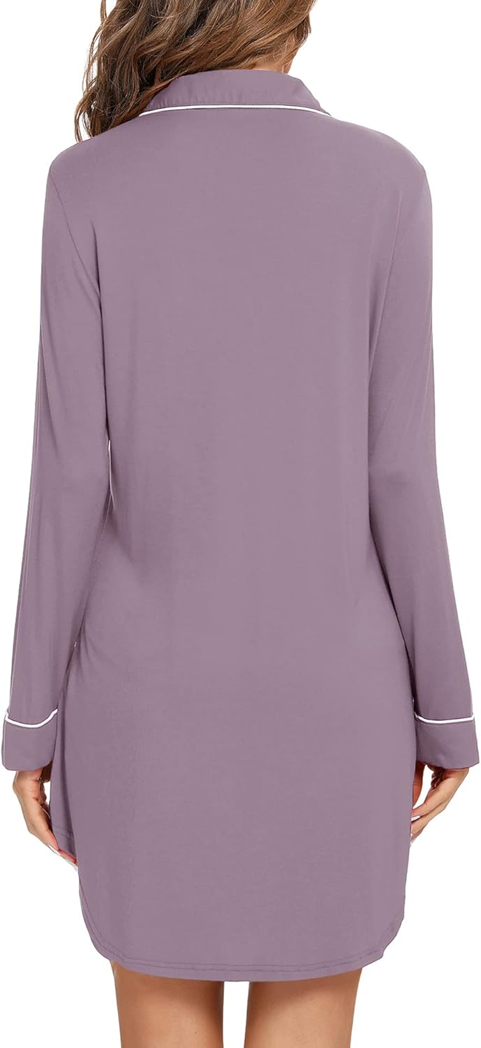 Senert Nightgowns for Women Short/Long Sleeve Sleep Shirt Button Down Night Gowns Maternity Pajamas Nursing Dress Sleepwear - Image 5