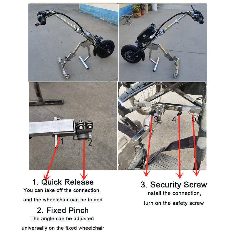 Dispositivo de tracción para silla de ruedas de 500 W (manillar y estabilizadores mejorados), 3 velocidades, con luz delantera y amortiguador,batería de 48 V, 15/17 Ah, autonomía de 60/70 km,B17Ah