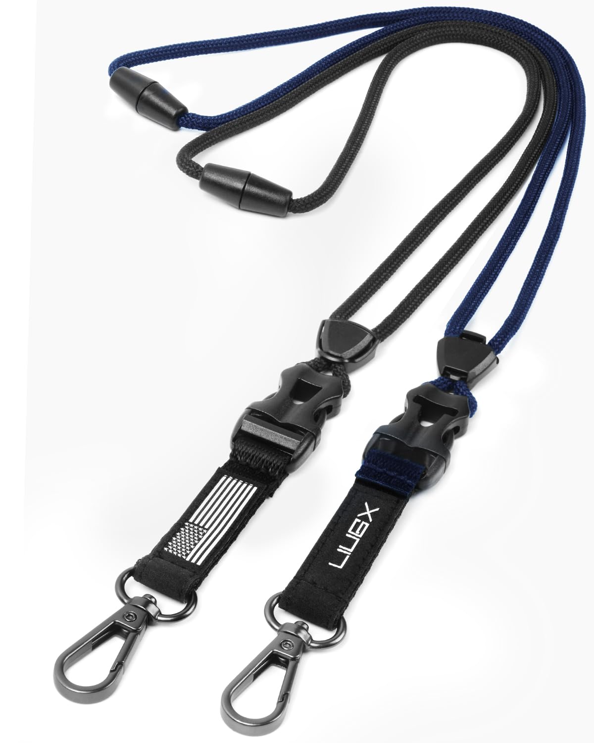 LIUGX 2 Pack Lanyards for ID Badges, Heavy Duty Breakaway Lanyard with Quick Release Detachable Buckle, Metal Clip, Round Cord, Safety Breakaway, for