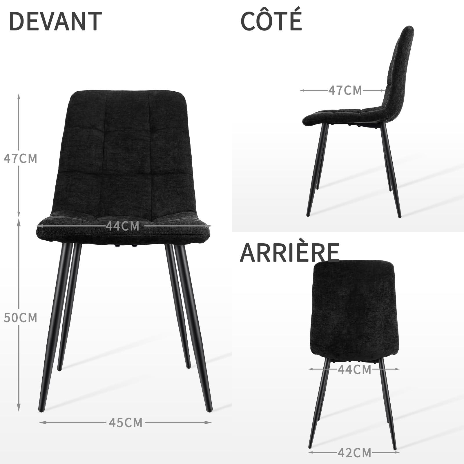 LEWE Chaises Salle à Manger Lot de 2, Chaise sans Bras en Tissu Lin avec Pieds en Fer, D'appoint Rembourrée de Loisir, Chaise Cuisine, Chaise Chambre à Coucher, Chaise Salon, Lignes Rayées-Noir