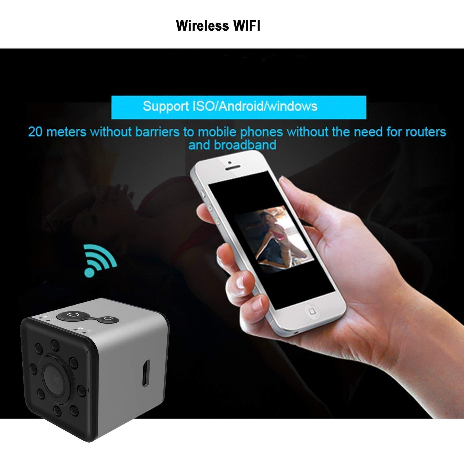 Caméra cachée pour nounou - 1080p - Mini caméra de surveillance espion - Wifi - Vision nocturne - Étanche - Pour la maison, la voiture, le bureau - Noir - 16 G