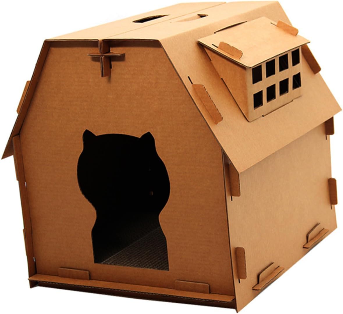 Corrugated Cat House Scratch Board Cardboard Design for Indoor Cats Enclosed Lounge Space for Scratching and Relaxation Material
