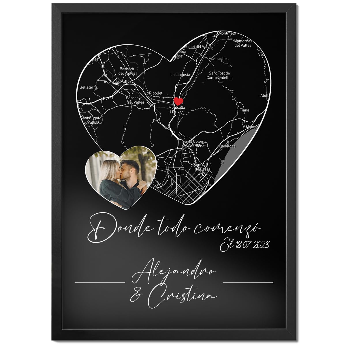 Póster personalizado pareja Corazón Donde todo comenzó, Lugar de encuentro, fecha de encuentro, foto y texto personalizable, regalo Hombre Mujer, San Valentín, Enamorados, Regalo pareja