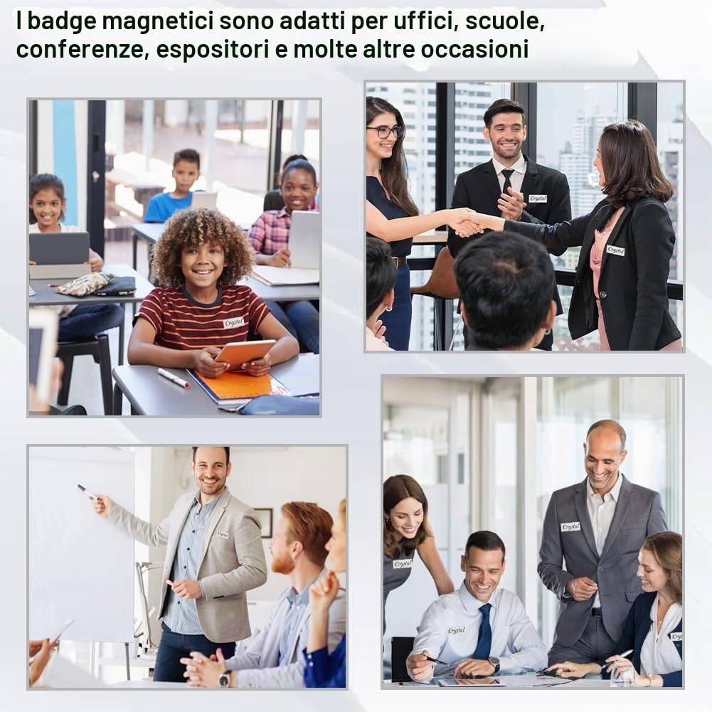 CAREDGO 20 Badge Portanome Magnetico, Targhetta Magnetica per Nome, Targhette Magnetiche in Acrilico Trasparente con 3 Potenti Magneti Neodimio, Autoadesive Etichette Magnetiche per Nome per Ufficio