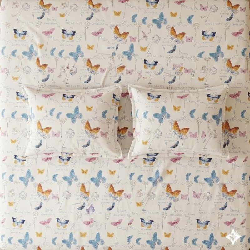 Image of Cotton Bolls Textiles Glace Cotton Fitted Bedsheet 72x72x6 Inch with 2 Pillow Covers - Soft Breathable Fabric, Elastic All Around, Printed Bedding for Double Bed