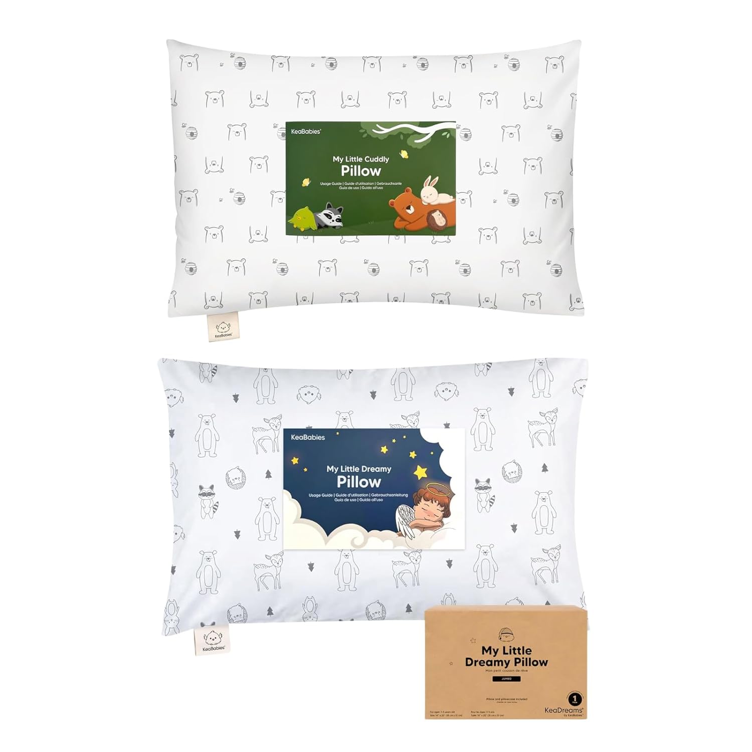 KeaBabies Toddler Pillow with Pillowcase and Toddler Pillow with Pillowcase, Jumbo 14X20-13x18 Nursery Kids Bedding Set for Sleeping - Soft Cotton Sleeping Essentials for Kids
