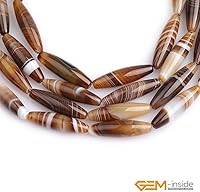 Vista 30 de GEM-Inside - Cuentas ovaladas de ágata de ónix de Botsuana marrón natural, de 0.315 x 0.472 in, para hacer joyas, suministros de manualidades hechos