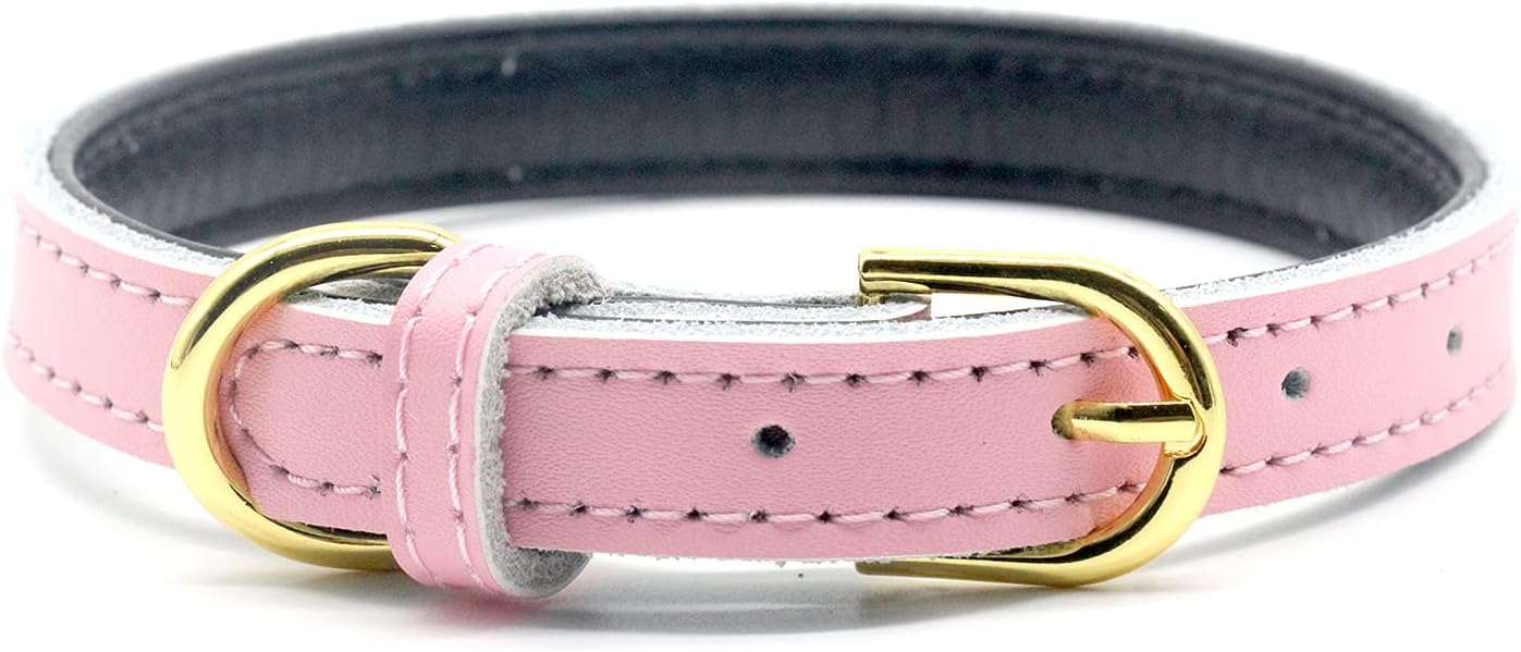 Cozilanz Basic Leather Dog Collar Classic Soft Waterproof Collar for Puppy, Small,Medium,Large Dog (Pink, XS)