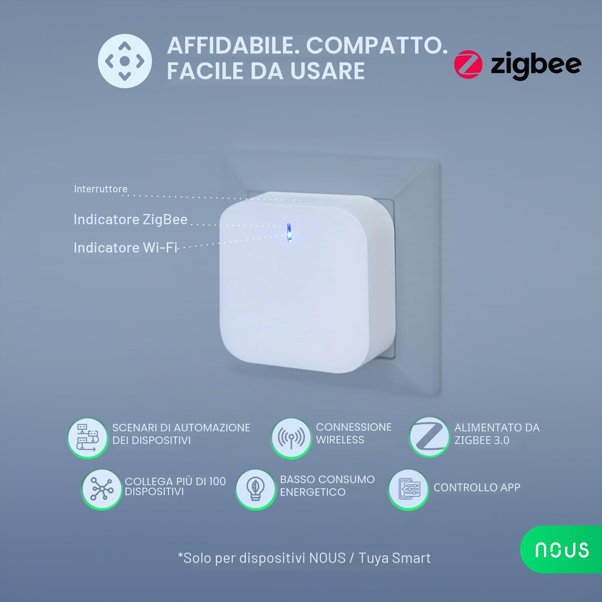 NOUS E1 Smart ZigBee Gateway, Centro di Controllo Intelligente per Casa, Compatibile con Alexa, Google, Supporta Fino a 128 Dispositivi ZigBee