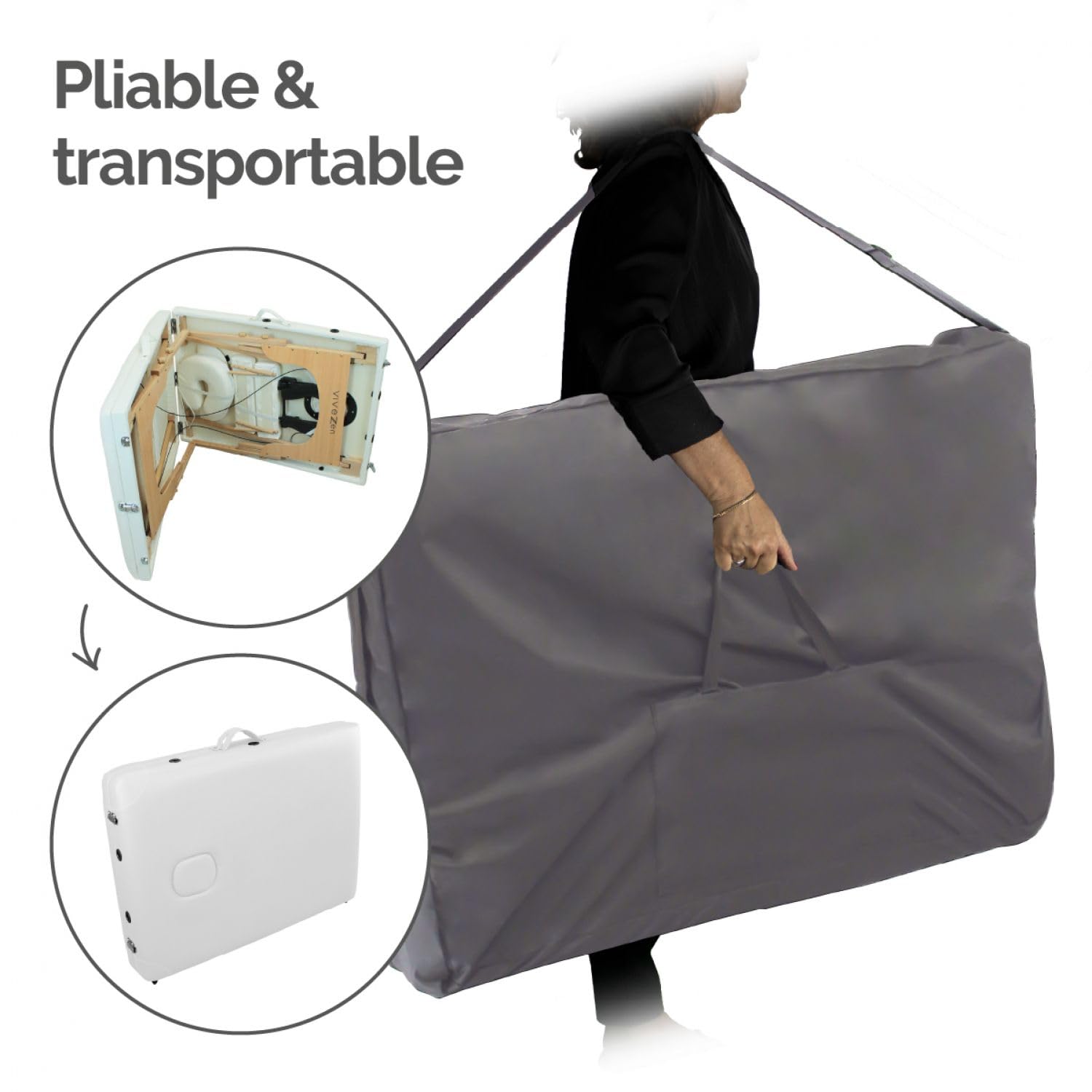 Vivezen - Table de Massage Pliante 3 Zones en Bois avec Panneau Reiki + Accessoires et Housse de Transport - Plusieurs Coloris