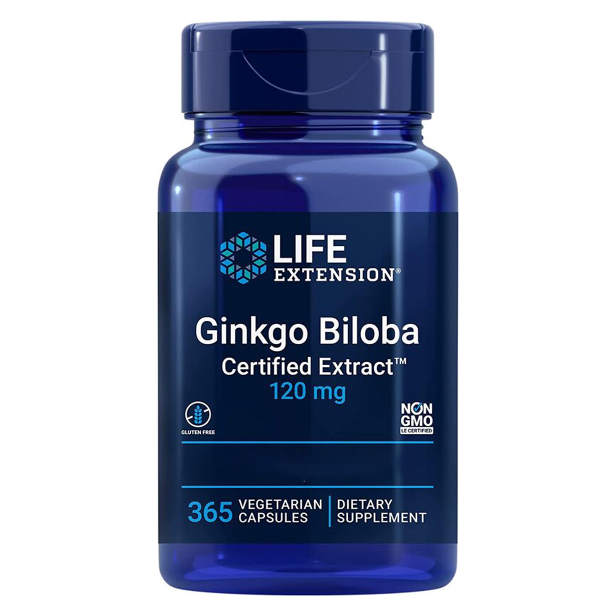 Life Extension, Ginkgo Biloba Extract (Estratto di Ginkgo), 120mg, 365 Capsule vegane, Testato in Laboratorio, Vegetariano, Senza Glutine, Senza Soia, Non OGM