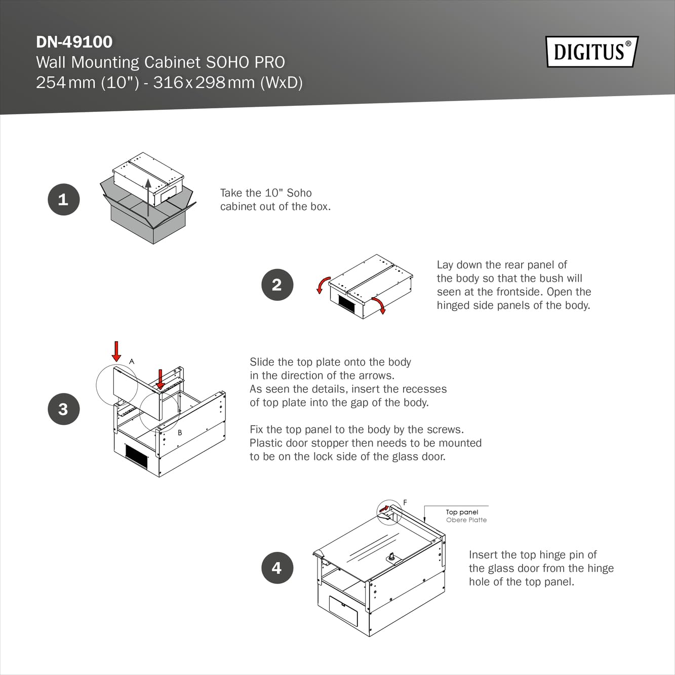 DIGITUS Armoire réseau 10 Pouces - 6 UH - Montage Mural - Non monté - hxlxp 324x316x298mm - capacité de Charge 30kg - Profondeur utile 254mm - Indice de Protection IP20 - série Soho Pro - Gris