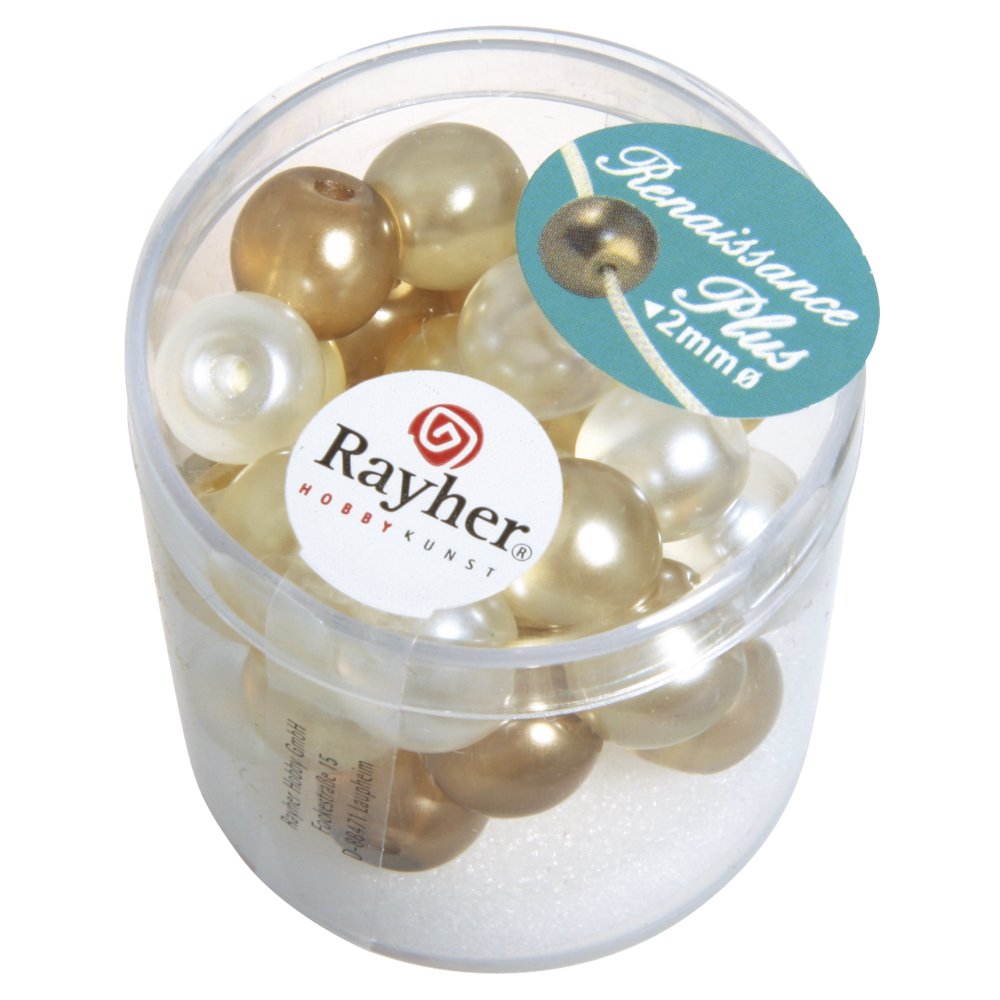 Rayher - Renaissance Glass Wax Beads, Semi-Transparent, 10 mm, with Large Hole, Box of 32, White/Beige Mix