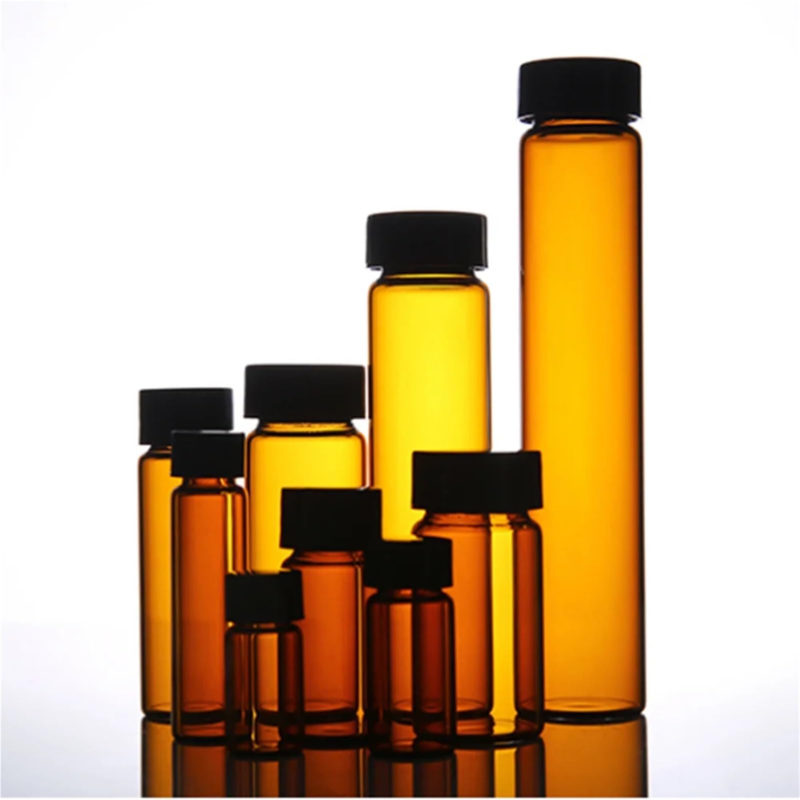 100 Stück, 20 Stück, 10 Stück, 2 ml bis 60 ml, Braunglas-Probenflaschen mit schwarzem Kunststoff-Schraubverschluss, Flasche mit ätherischen Ölen for den Laborgebrauch(5ml 100pcs) | 5ml 100pcs