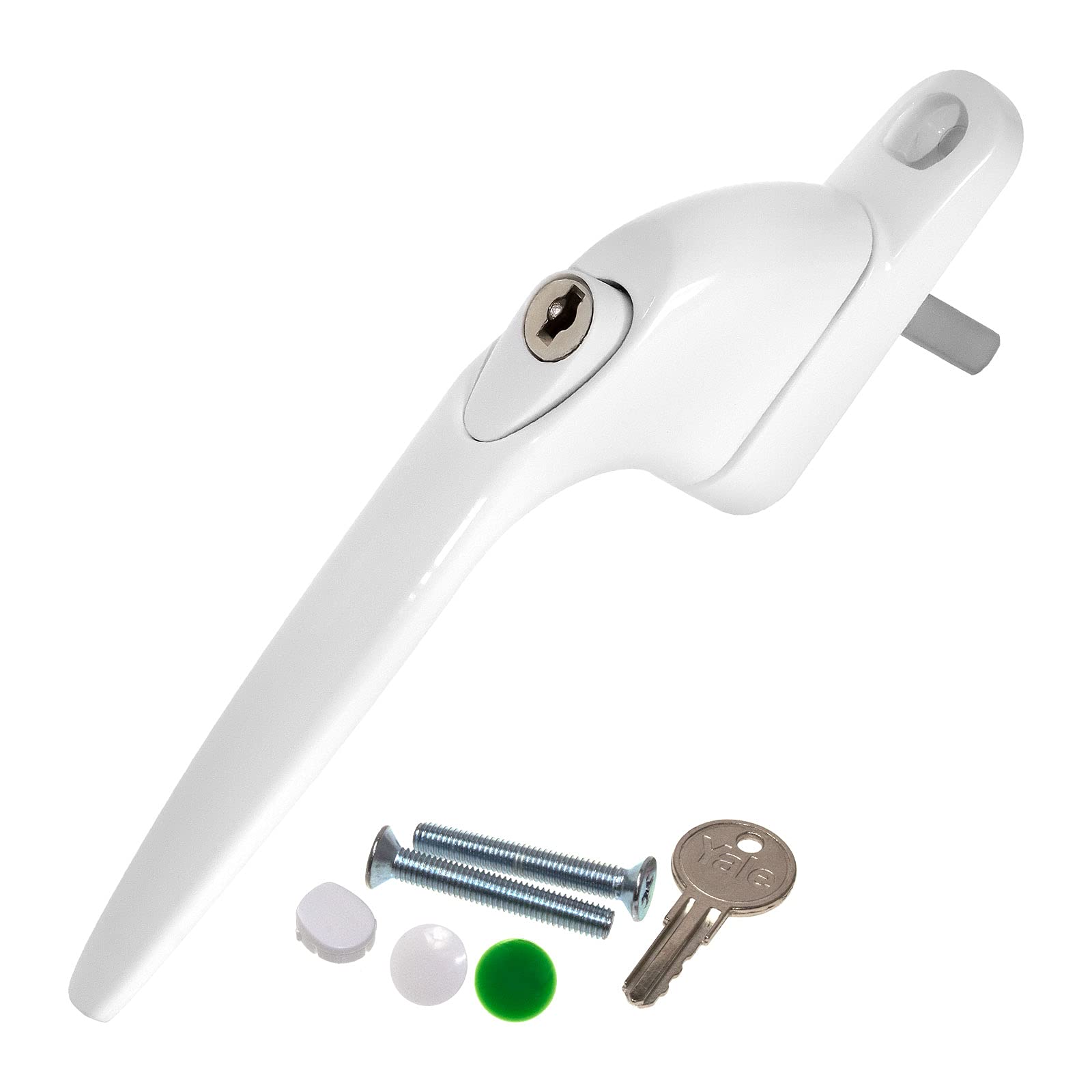 White Yale UPVC Window Handle Inline Double Glazing Universal Key Locking Espag - 20mm Spindle