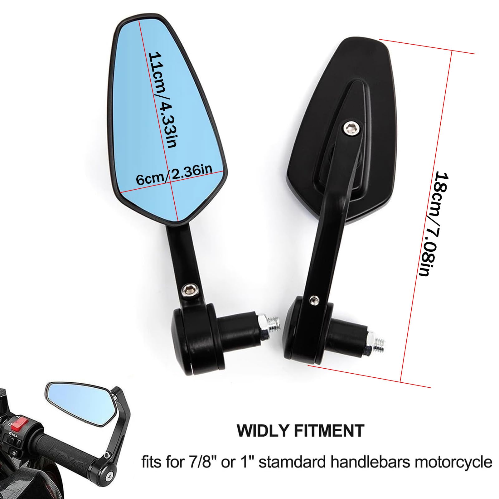 Specchietti Moto, Manubrio Retrovisori Laterali per Moto, Universale 7/8" 22mm HD Anti-Glare Specchietto Manubrio Street Bike Cruiser Scooter Suzuki YMH
