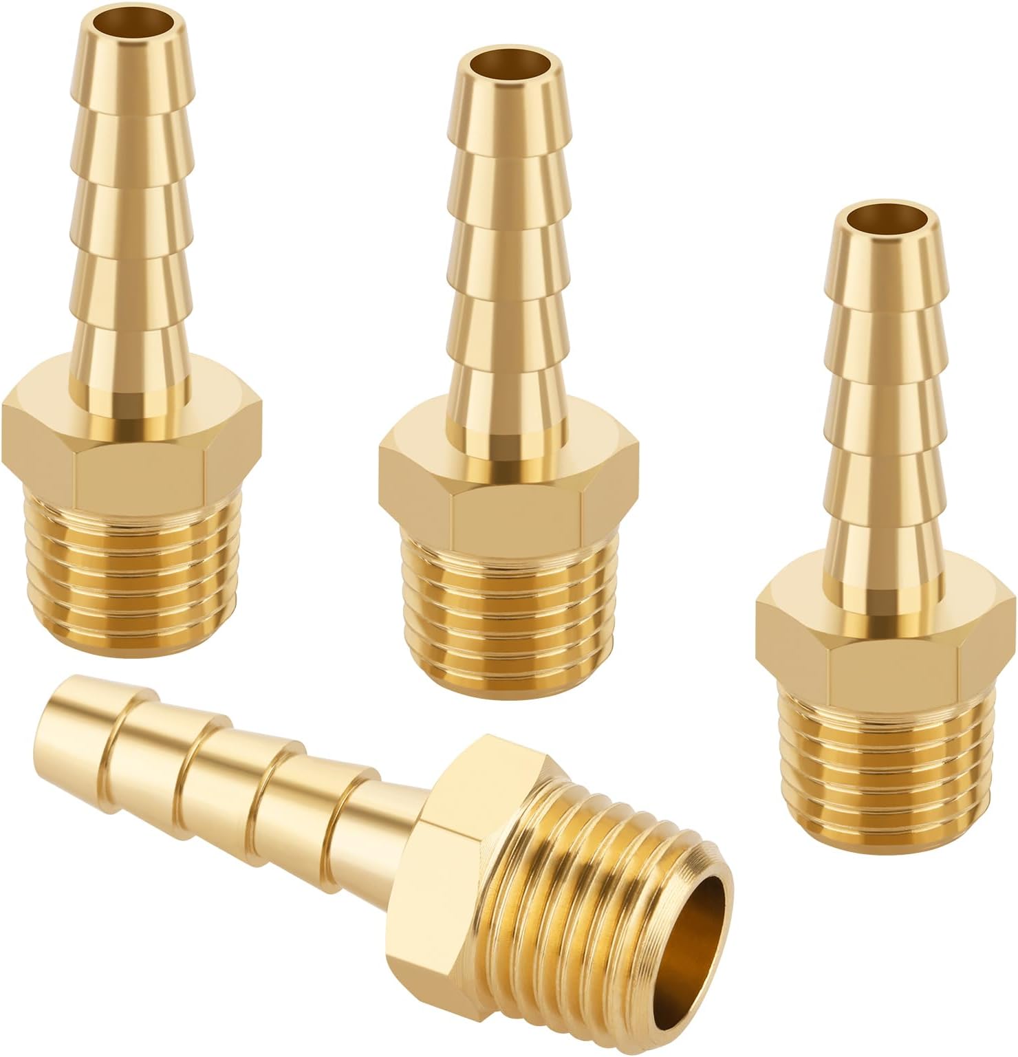 KOOTANS 4pcs Brass Hose Barb Fittings 1/4" Hose Barb to 1/4 NPT Male Thread Air Hose Fittings Brass Quick Coupler Air M Type Adapter Connector Fitting