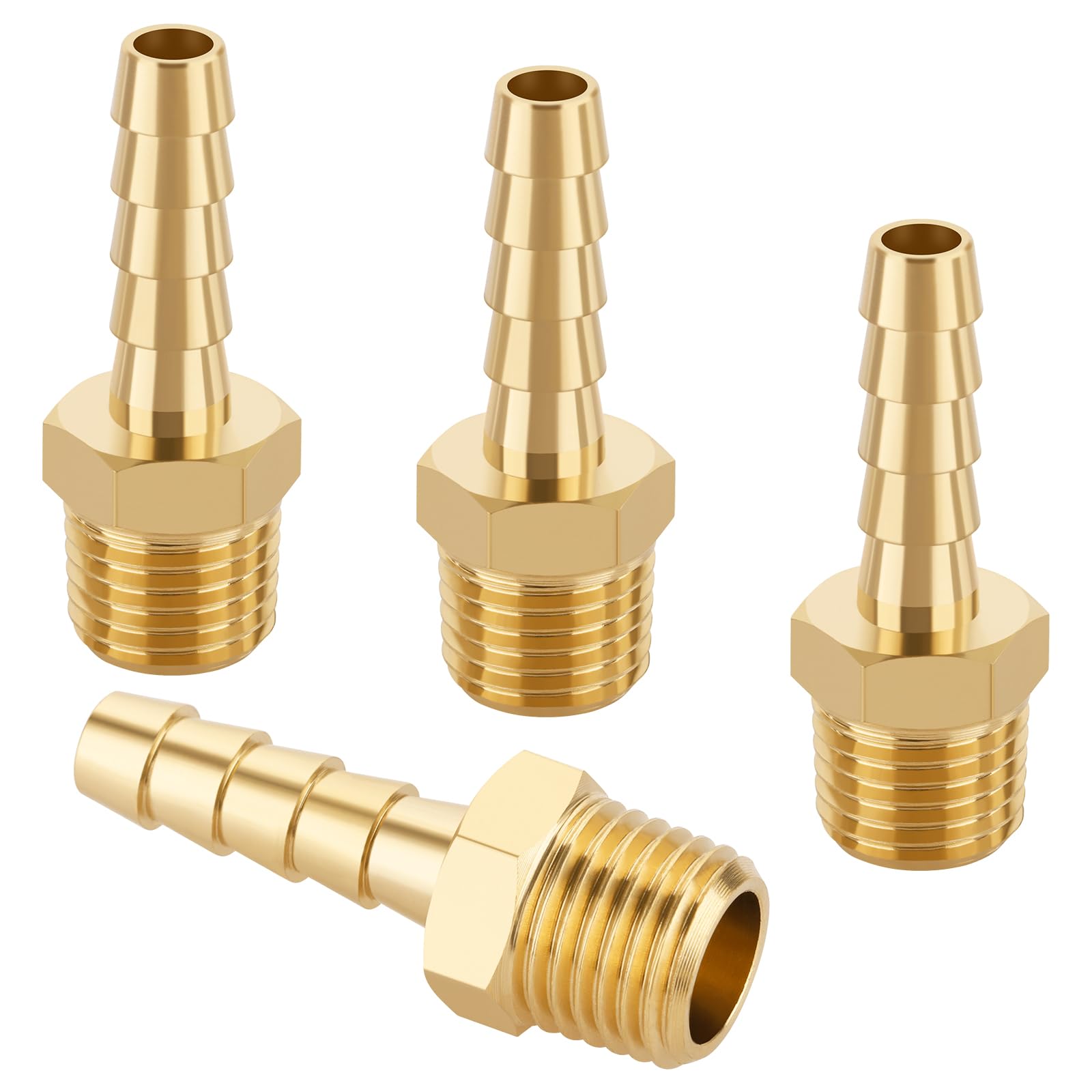 KOOTANS 4pcs Brass Hose Barb Fittings 1/4" Hose Barb to 1/4 NPT Male Thread Air Hose Fittings Brass Quick Coupler Air M Type Adapter Connector Fitting