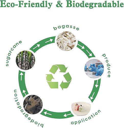Miniatura 4 de JABOURLOR Platos 100% compostables de bagazo desechable natural, cubiertos ecológicos y biodegradables (platos de 10 pulgadas, 125paquete)