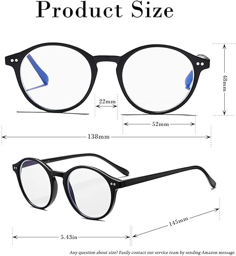 Miniatura 7 de HJSTES Lentes de luz azul vintage para mujeres y hombres, redondos, con bloqueo de luz azul, lentes gruesos TR90 con marco