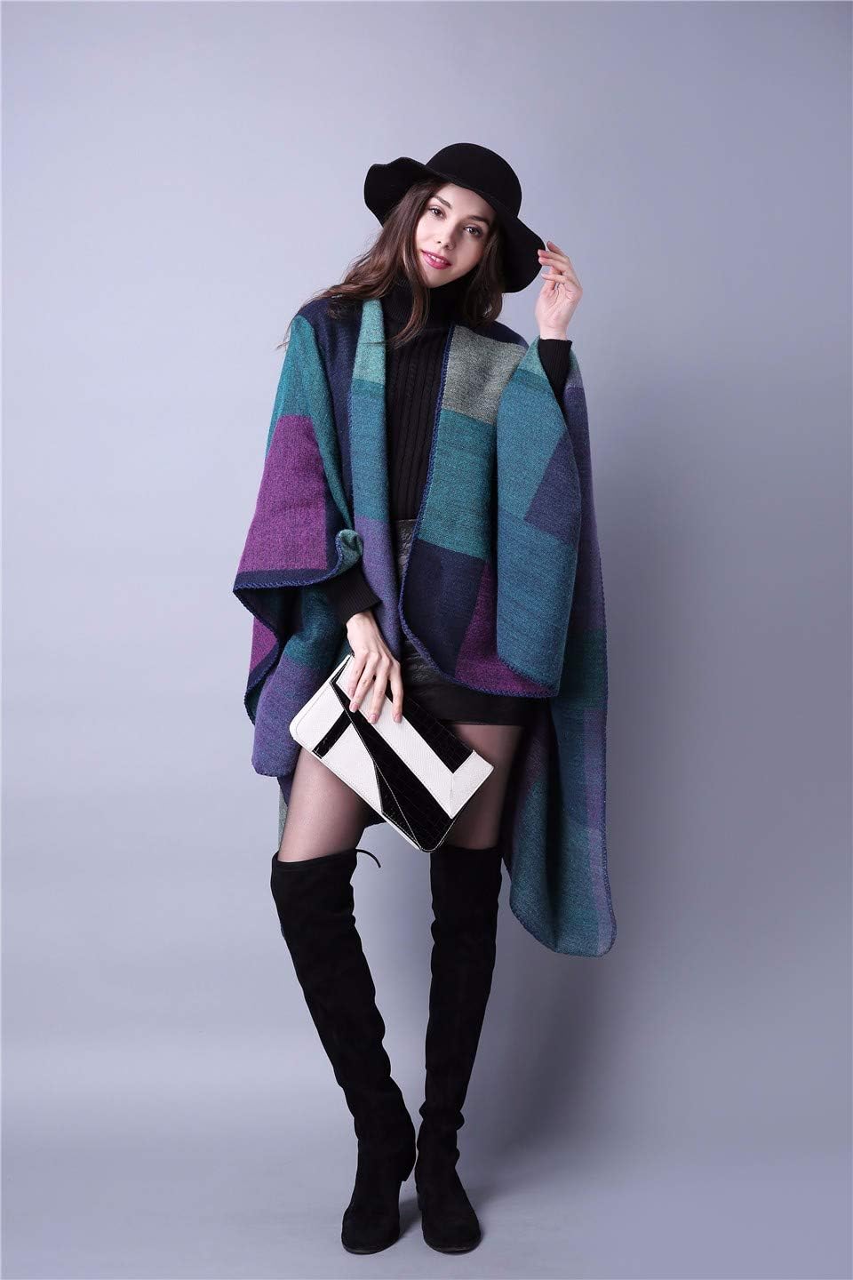 Lacavocor Women's Warm Shawl Wrap Cape Winter Cardigan Sweaters Open Front Poncho - Image 3