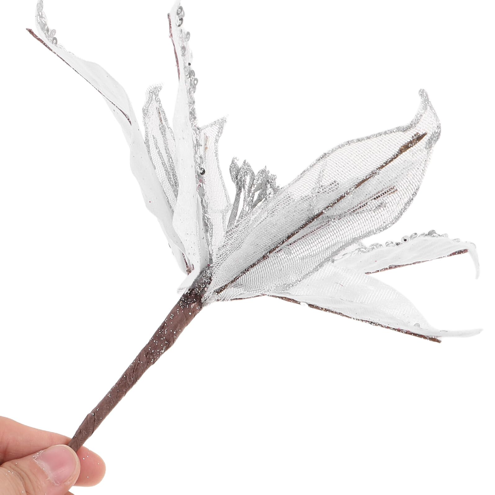 6 Stück Silber Glitzer Weihnachtsstern Handgefertigte Künstliche Weihnachtsblumen für Baumdekoration Festlicher Poinsettia Strauß Vielseitig für Innen Außen und