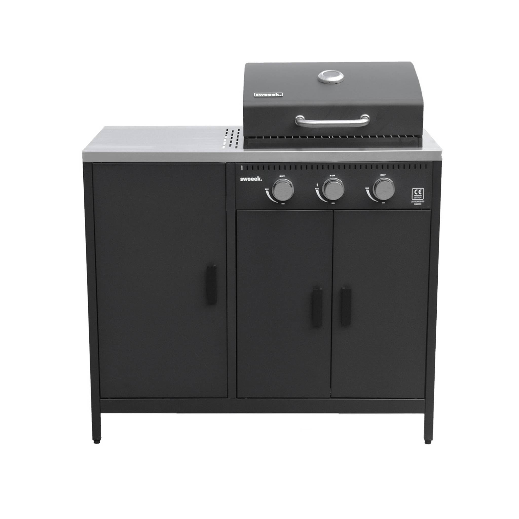 sweeek Barbecue a Gas 3 bruciatori, 3 Ante, 2 spazi di stoccaggio Nero - 100x51x87.5 cm
