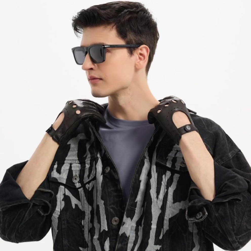 Men's Touchscreen Leather Gloves - Unlined Lambskin Leather Driving Gloves - Image 4