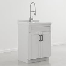 SIMPLIHOME Hennessy 24" ABS Utility Sink/Laundry Cabinet in Glacier White