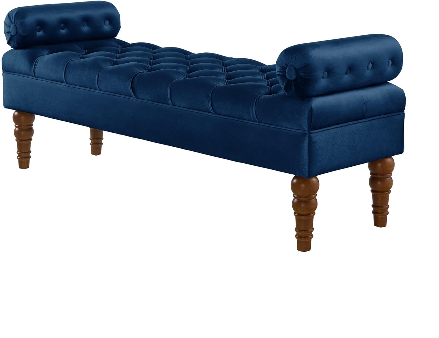 Velvet Upholstered Bed Bench with Tufted Button Design, Rectangular End of Bed Ottoman Bench with Armrests, Long Footrest Bench for Bedroom Entryway Living Room, Navy Blue