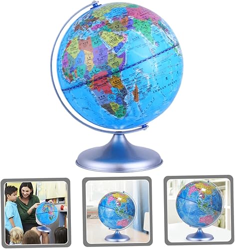 Miniatura 9 de HOMSFOU Decoración de globo de geografía para decoración de escritorio, globo del mundo, globo giratorio, globos del mundo con soporte de