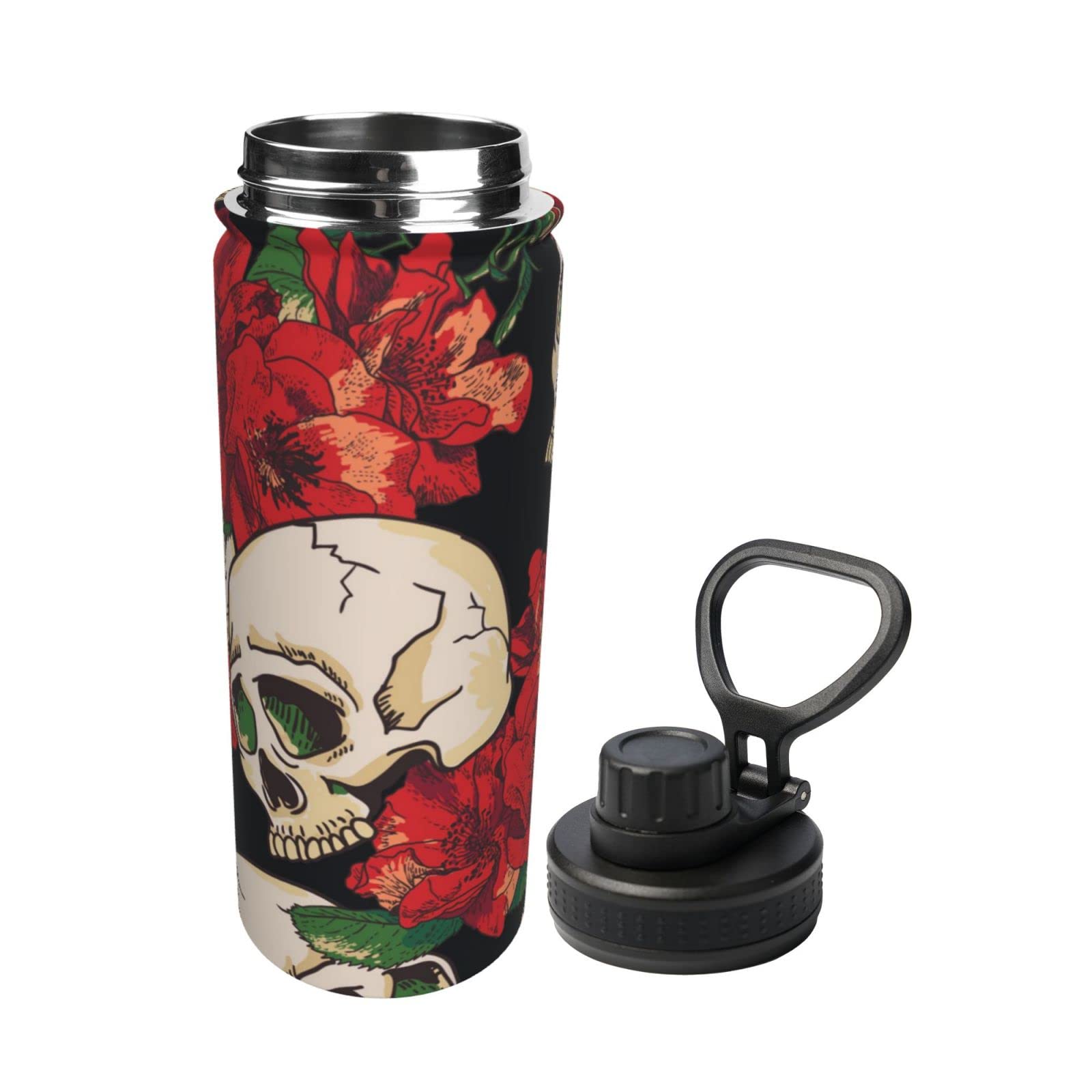 Rose And Skull Sport-Wasserflasche, 510 ml, isolierte Edelstahl, auslaufsichere Wasserflasche für Reisen, Fitnessstudio, Büro