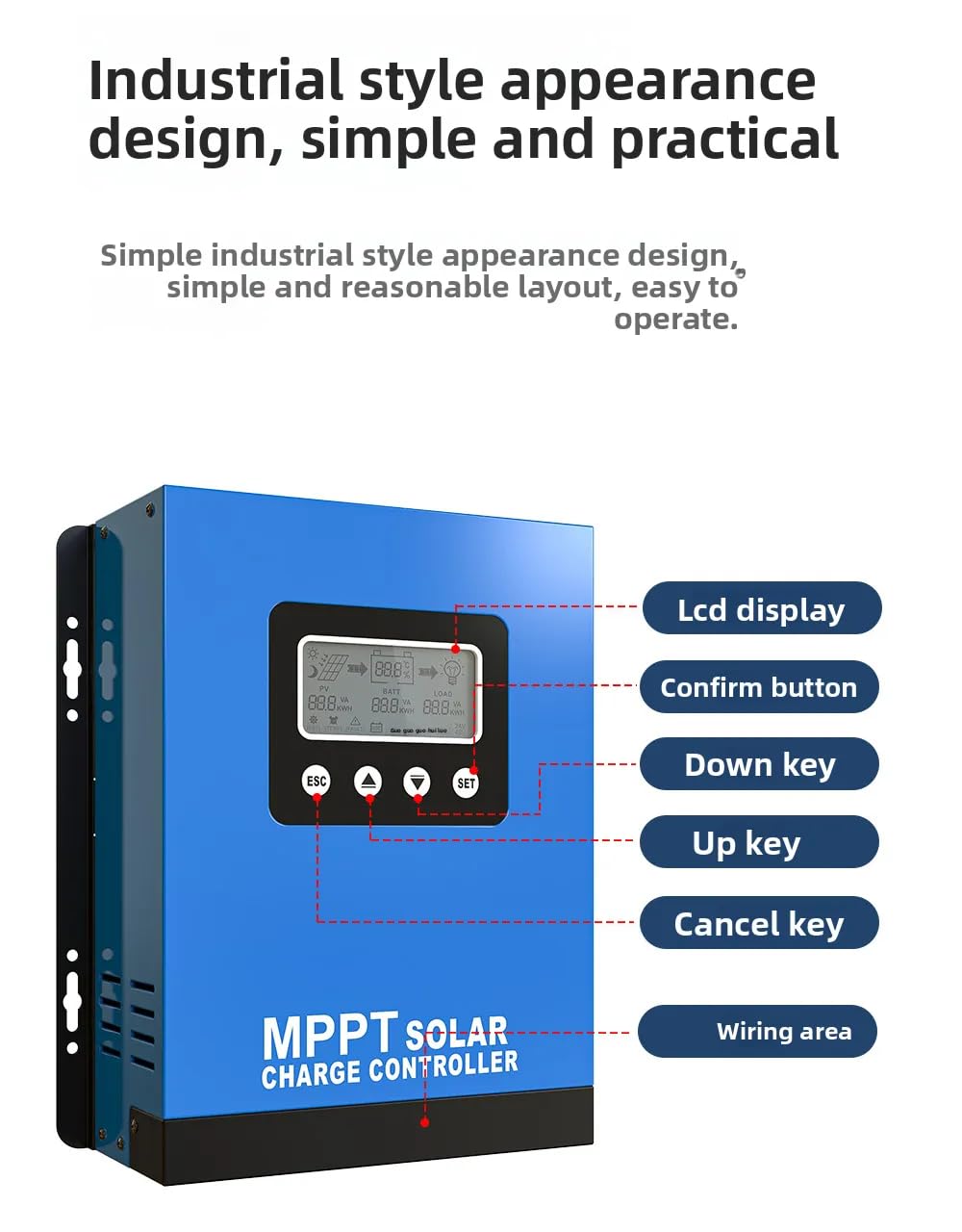 Regolatore solare MPPT ad ampia tensione 12V-48V 40A-120A ad alta corrente domestica/camper/litio accumulatore di energia universale ad alta efficienza caricabatterie fotovoltaico (blu, 50A)