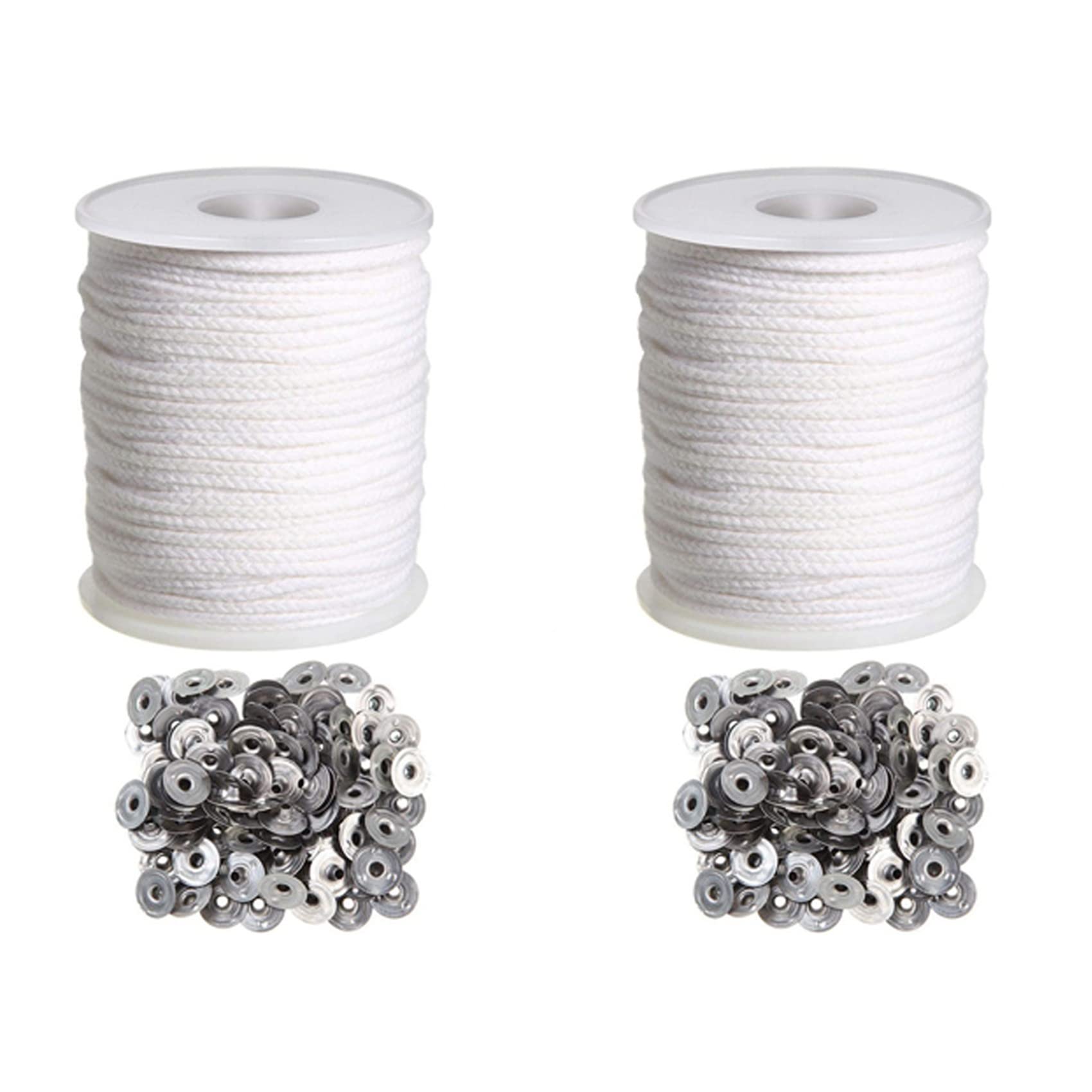 Hndhbfgrt 2X Candle DIY Tools Set, 1 Roll 200Ft/61M Cotton Candle Wick Core with 200 Pcs Candle Wick Sustainer
