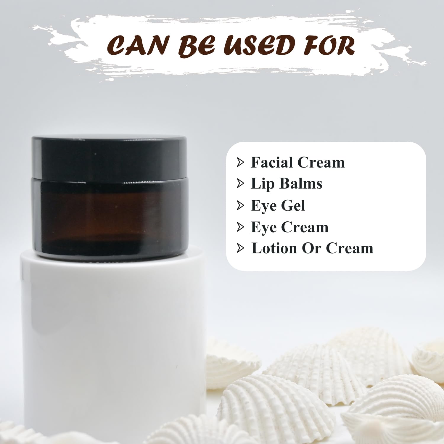 Happy Packaging 50 Gm Amber Round Empty Glass Cosmetic Cream Container | Jars With Black Cap And White Inner Lids For Creams| Balms | Face Scrub | Body Cream Etc (3) - Image 5 thumbnail