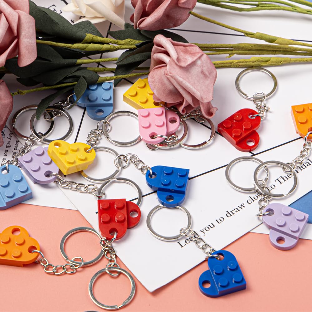 16 Pezzi Portachiavi a Forma di Cuore Mattoncini Brick Regalo Coppia Anniversario 8 Colori