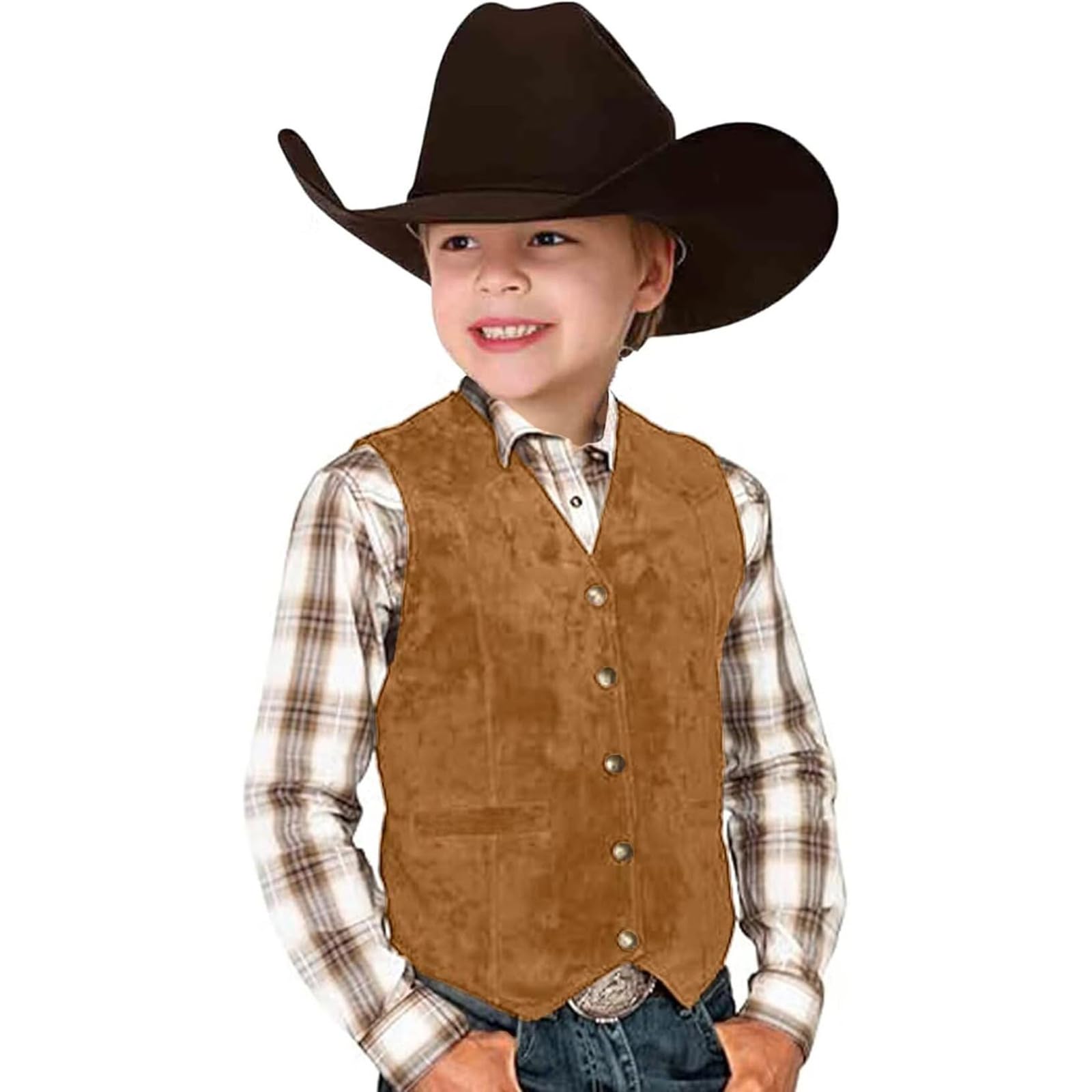 Tuikayoo Gilet in camoscio da uomo Vintage Western Cowboy Gilet Vestibilità normale, Nero , XXXL