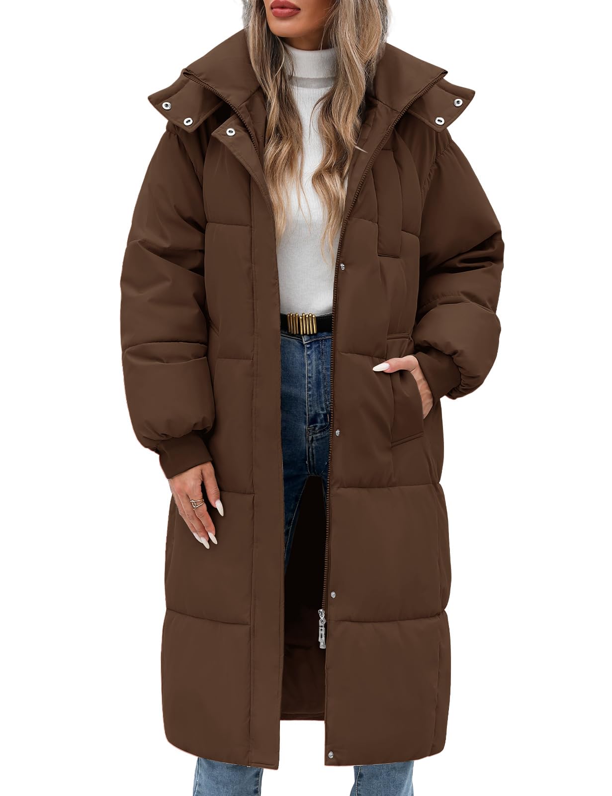 Giubbotto Donna Invernale Lungo Cappotto Imbottito Giacca Elegante | Giubbino Puffer Coat Jacket Trapuntata Cappotti Piumino Invernali Parka Autunno con Cappuccio Zip e Tasche