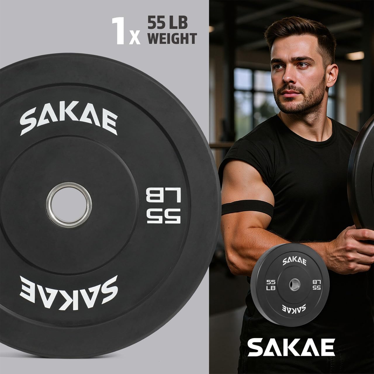 SAKAE Olympic Rubber Bumper Plates, 2-Inch Weight Plate Set with Steel Hub, Ideal for Weightlifting, CrossFit, Strength Training & Home Gym Workout, Available in Single, Pair & Sets, Multiple Sizes