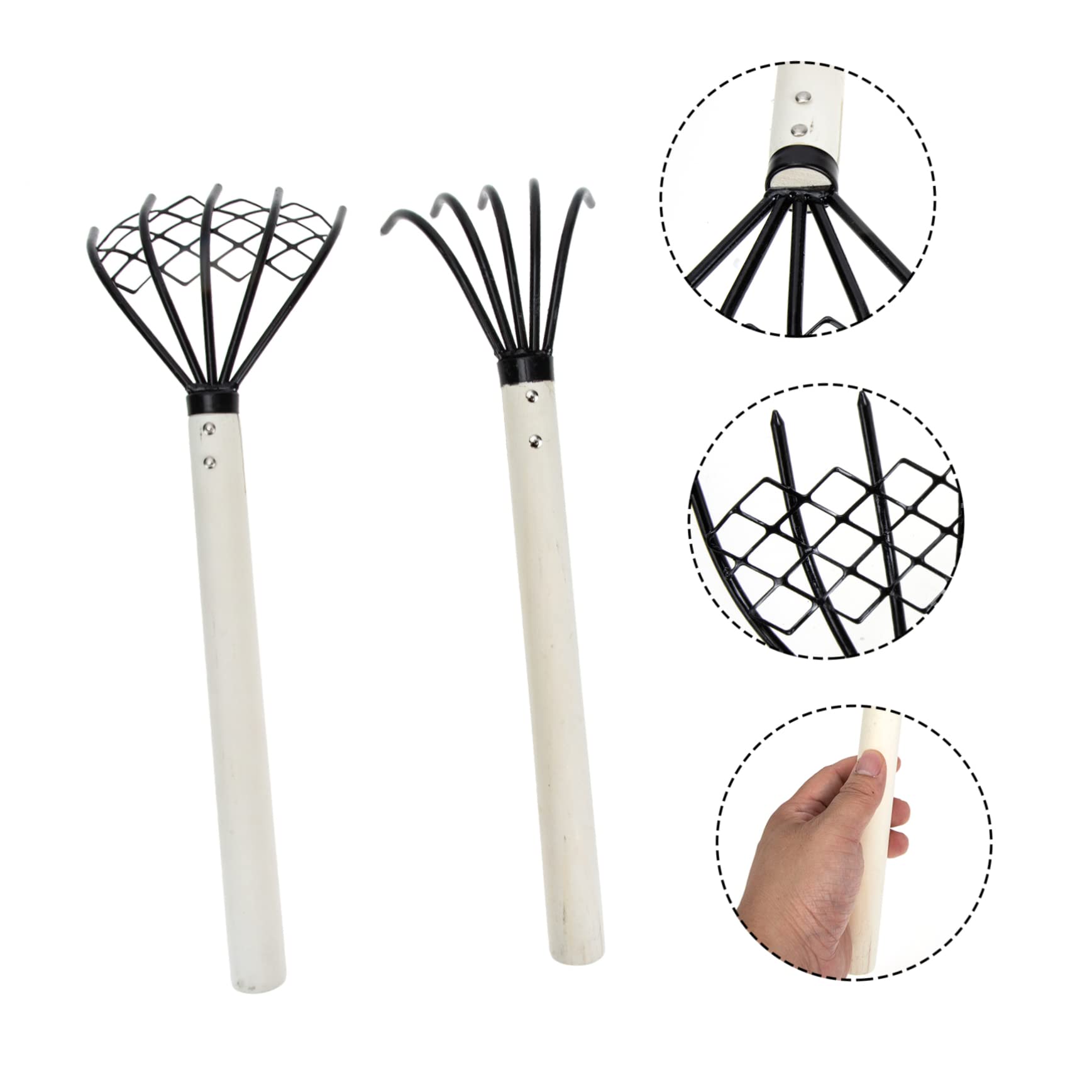 ifundom Rastrello per Vongole 2 Pezzi, Utensile Manuale a 5 Denti in Ferro e Legno, per Scavare in Sabbia e Terreno, Giardino e Semina