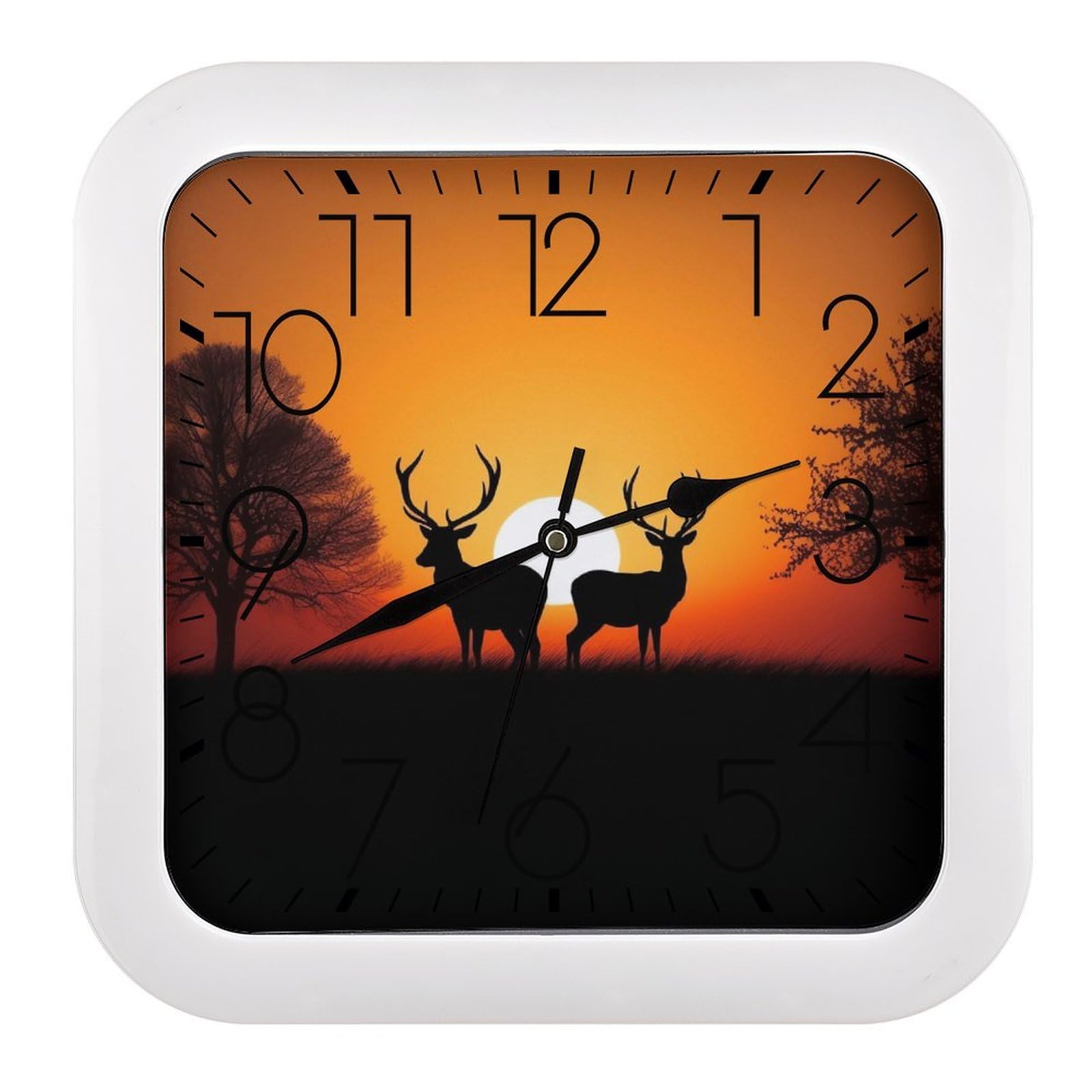 NTVOWPZO 10 Inch Wall Clock Nature Sunset Deer Battery Operated Wall Clocks Silent Non-Ticking Square Wall Clock for Living Room Kitchen Home Office Wall Decorative Clocks