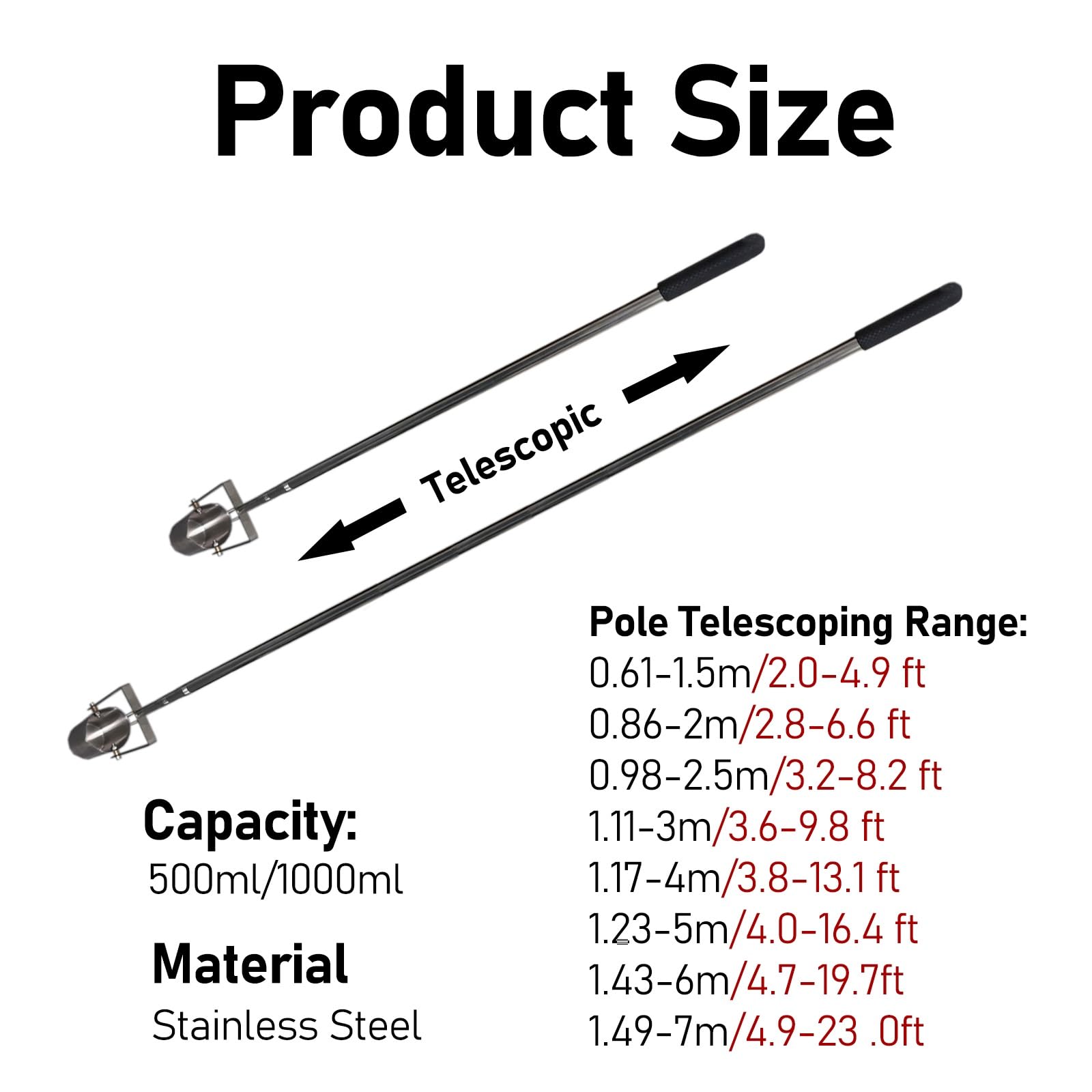 ERRULAN Telescopic Water Sampler Dipper, 304 Stainless Steel Pendulum Beaker Sampler, Water Sampling Pole Sampler Rod for Manufacturing Facility/Laboratory/Swimming Pools(1000ml,0.61-1.5m/2.0-4.9 ft)