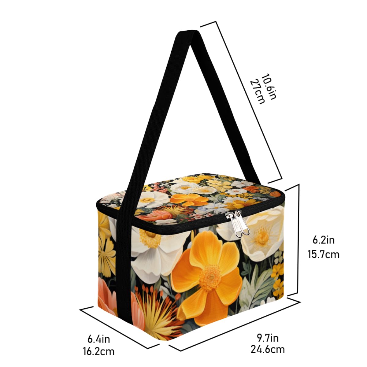 GzLeyigou Lunch Bags for Women Men 9 Cans,Paisley Flowers Hot & Cold Food Delivery Bag Insulated Grocery Bag Insulated Lunch Box Daisy Cooler Bag for Office Work Picnic Beach
