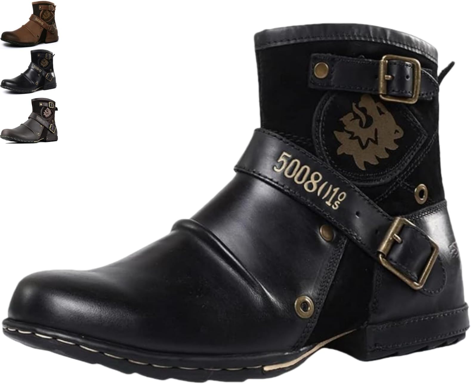 – Mens Moto Cowboy Boots Mid-Calf PU Leather, Breathable Textile-Lined Chukka Boots for Daily Wear, Casual Shoes
