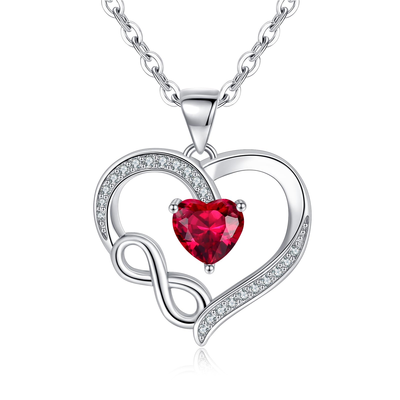 Tusuzik Collana Donna Collana Infinito 925 Argento Sterling Regolabile Collana con Bianco/Rosso 5A Cubic Zirconia,Regali di Gioielli per Mamma Moglie Fidanzata con Confezione Regalo