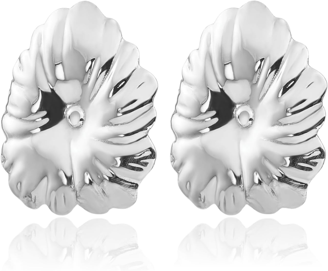 14k White Gold Flower Earring Jackets for Women Stud Enhancers 15mm Solid Gold Floral Design Luxury Gift - Image 3