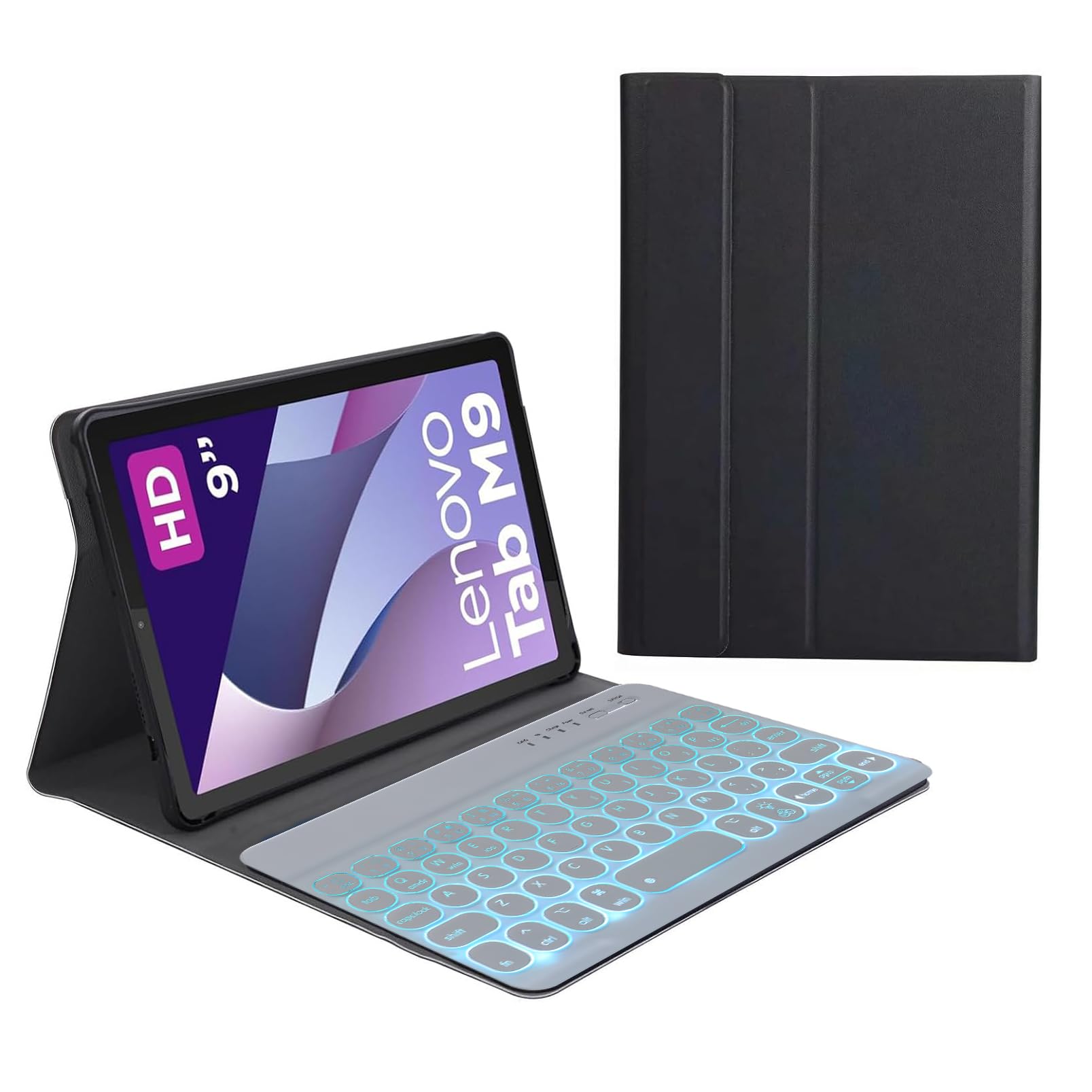 Keyboard Case for Lenovo Tab M9 2023 Release 9.0" (TB-310FU/TB-310XU), 7 Color Backlit, Magnetically Detachable Bluetooth Keyboard,White