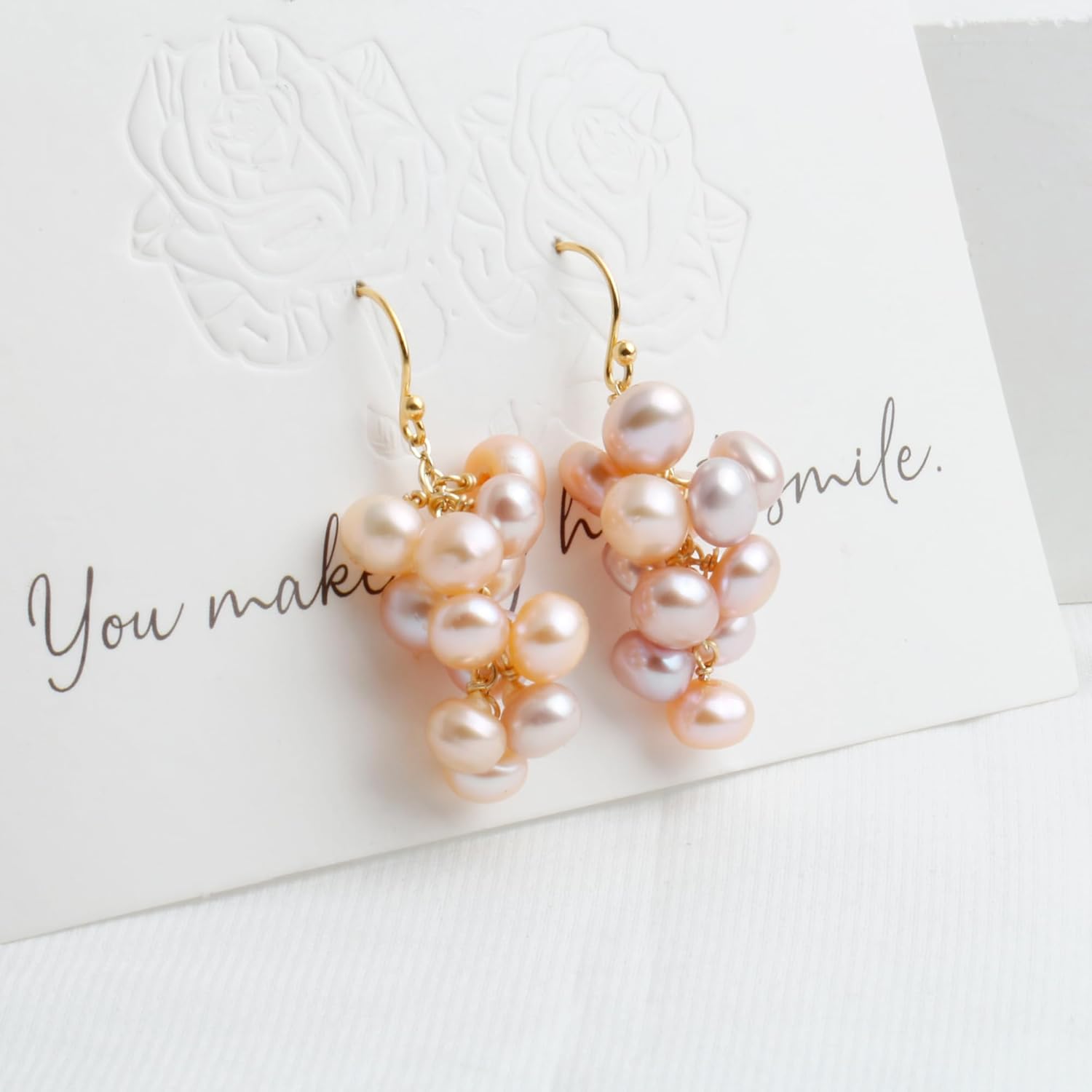 14K Gold Plated Sterling Silver Handmade Cultured Pearls Cluster Dangling Drop Earrings for Women - Image 4